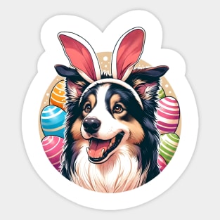 Border Collie with Bunny Ears Celebrates Easter Delight Sticker